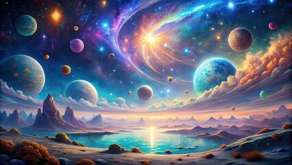 Wall Mural - A surreal and enchanting vision of a cosmic dreamscape