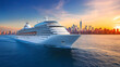 © Letyi - Luxurious modern white cruise liner sailing on the blue sea with great New York backdrop view