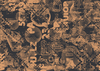 Wall Mural - Glitch distorted grungy abstract forms . Cyber punk  pattern texture. Halftone dots .Futuristic background . Glitched shapes with dots and lines .Screen print  pattern texture