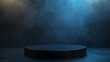 © TensorSpark - A smooth black stone podium with subtle texture, set against a dark, misty background, evoking elegance and simplicity.