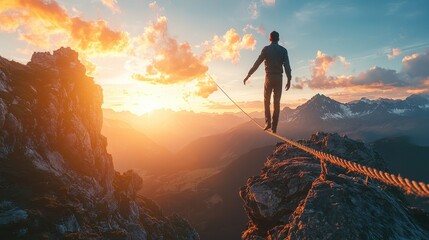 Wall Mural - Daring Hike: Conquering the Rugged Peaks at Sunset