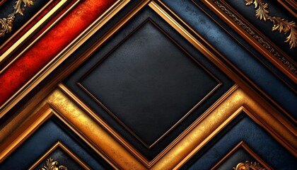 Wall Mural - Abstract Gold and Black Frame with Red and Blue Accents