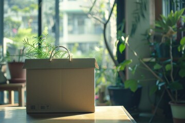 Canvas Print - A box sits on top of a wooden table