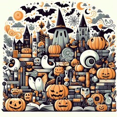 Wall Mural - halloween pattern with pumpkins