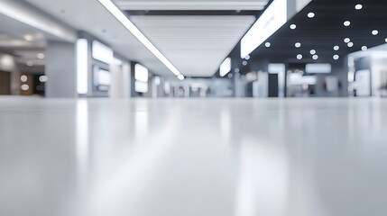 Wall Mural - Contemporary Empty Exhibition Hall with Smooth Flooring, Blurred Signage, and Clean Modern Design