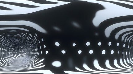 Wall Mural - A black and white image of a tunnel with a white background. The tunnel is filled with dots, creating a sense of depth and movement. The image evokes a feeling of mystery and intrigue