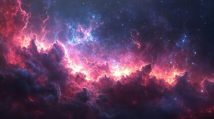 Wall Mural - A vibrant cosmic scene featuring a colorful galaxy with clouds of dust and gas,