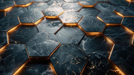 Wall Mural - high-tech, futuristic design of hexagonal grid on a dark surface,