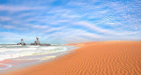 Zeila Shipwreck - Namib desert with Atlantic ocean meets near Skeleton coast - Swakopmund,  Namibia, South Africa