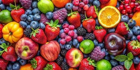 Wall Mural - Close up shot of vibrant fruits showcasing their textures and colors