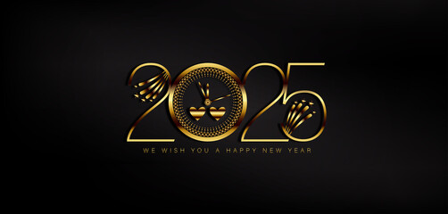 Wall Mural - A gold, featuring golden numbers, celebrating the arrival of Happy New Year 2025