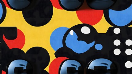 Wall Mural - A colorful background with Mickey Mouse eyes and a smiling face. The background is a mix of red, yellow, and blue