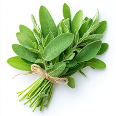 Sage herb leaves bouquet isolated on white background