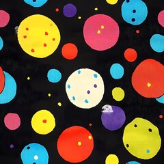 Canvas Print - A colorful pattern of dots on a black background. The dots are of different colors and sizes, creating a vibrant and playful atmosphere. The image could be used for a children's book, a children's toy