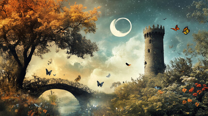 Wall Mural - landscape with castle