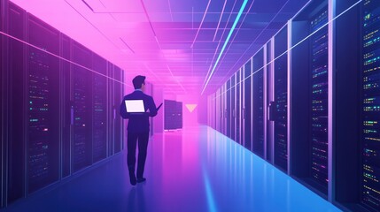 Man walking in a data center