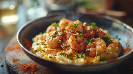 Wall Mural - a bowl of shrimp and grits on a table