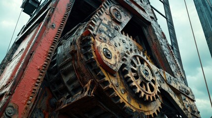 Close-up of Rusty Gears on an Industrial Machine