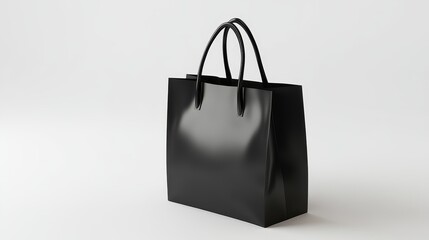 Black 3D shopping bag isolated on white. Reusable, recyclable shopping bag template for printing.