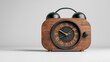 © tinnakorn - Stylish vintage wooden alarm clock on a neutral background, perfect for adding a classic touch to any interior.
