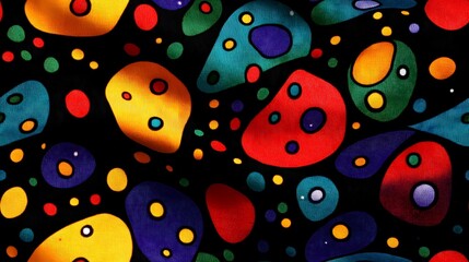 A colorful pattern of dots and squares. The colors are bright and bold, creating a lively and energetic mood. The pattern is reminiscent of a mosaic or stained glass design, with each dot