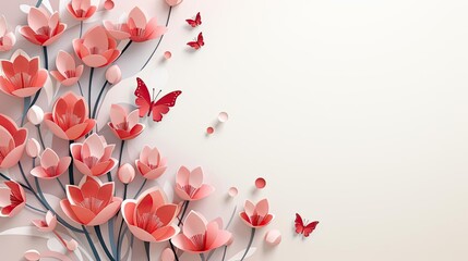 Wall Mural - a bunch of pink flowers with butterflies flying around