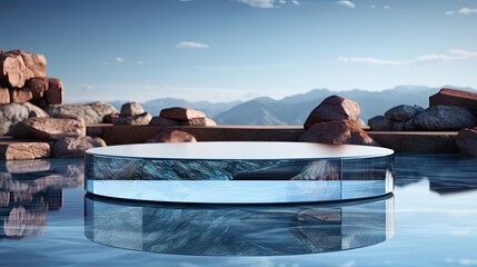 Poster - a round table sitting in the middle of a pool