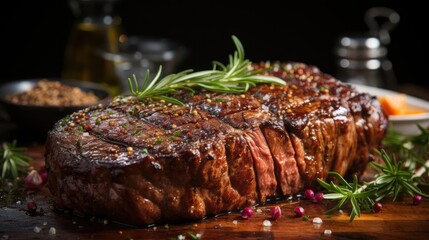 Wall Mural - a piece of steak on a wooden cutting board