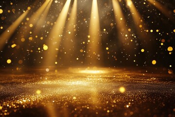 Poster - Golden glitter background with light rays. Perfect for adding a festive and celebratory touch to your designs.