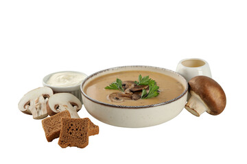 Wall Mural - PNG, A bowl of cream of mushroom soup with bread, isolated on white background