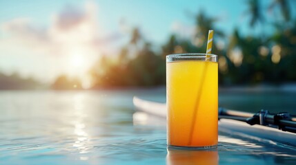 Sticker - Orange Juice on a Paddle Board at Sunset.