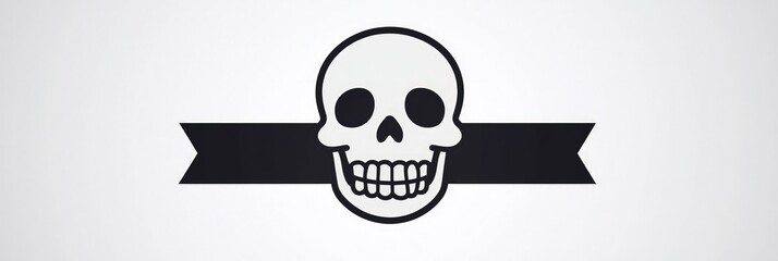 Minimalist vector illustration of a skeleton face icon in flat black style, perfect for playful Halloween themes.