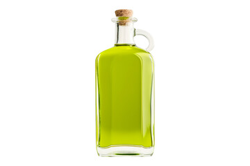 Wall Mural - A clear glass bottle filled with olive oil isolated on white transparent background