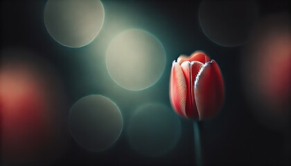 Wall Mural - A minimalist photograph of a tulip set against a dark, blurred background