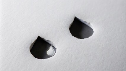 Poster - A white liquid drop inside a teardrop-shaped cutout on white paper