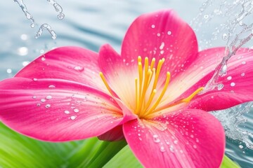 Wall Mural - Lily flower with a water splash