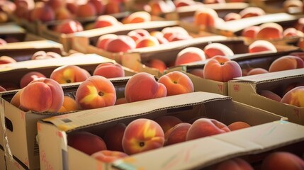 Packaged in cardboard boxes, fresh peaches await delivery to customers.