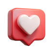 © Tekin - social media like notification red icon with heart symbol. Social media success concept - 3d rendering
