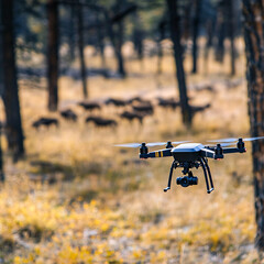 a drone monitoring wildlife populations in a national park.