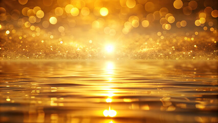 Sticker - Golden Sunset Sparkle: A mesmerizing vista of a golden sunset over shimmering water, adorned with radiant bokeh and a sprinkle of magical fairy dust. 