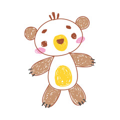 Sticker - Bear as Kids Doodle Simple Hand Drawn Element Vector Illustration