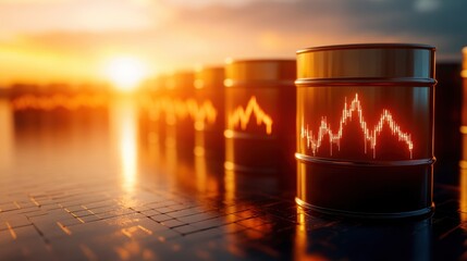 Barrel of oil with a rising price graph, symbolizing increasing market value