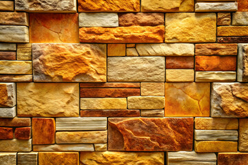 Wall Mural - Golden Mosaic: A symphony of warm hues and natural textures, this image captures the timeless beauty of a stacked stone wall.