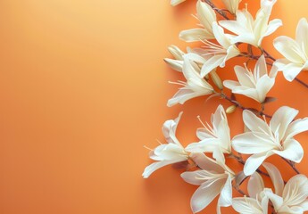 Canvas Print - White Lilies on Orange Background