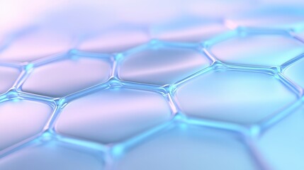 The image is a close up of a blue and white patterned surface. The blue and white colors create a sense of calmness and serenity. The pattern is made up of hexagons, which give the surface a geometric