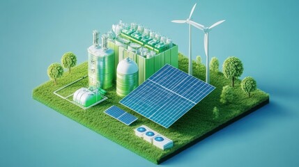 green hydrogen factory concept. hydrogen production from renewable energy sources. green production 