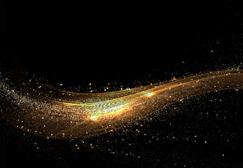 Canvas Print - Textured isolated arc with sparkling gold tinsel on black background.