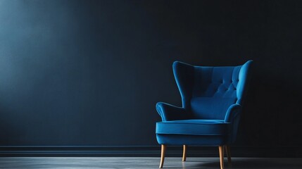 Electric blue chair in a dark charcoal room