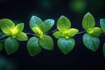 Wall Mural - Macro shot of vine leaves on a black background featuring minimalist high-resolution art.