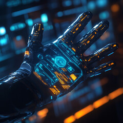 A futuristic data glove controlling a holographic interface.